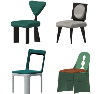 现代布艺单椅su草图模型下载