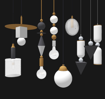 现代轻奢时尚小吊灯su草图模型下载