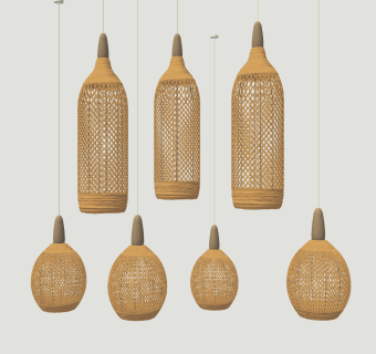 东南亚泰式，新中式藤编吊灯su草图模型下载