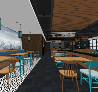 工业loft餐厅餐饮餐馆 su草图模型下载