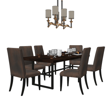 后现代餐桌椅组合,su草图模型下载