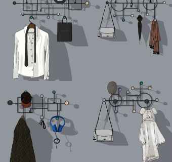 现代简约卫浴浴室洗漱用品装饰挂钩组合 su草图模型下载