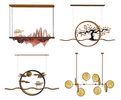 新中式禅意装饰吊灯,su草图模型下载