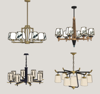 新中式轻奢吊灯su草图模型下载