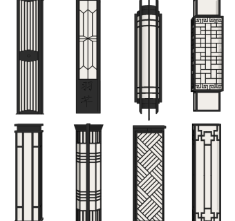 新中式长条形壁灯,壁灯组合su草图模型下载