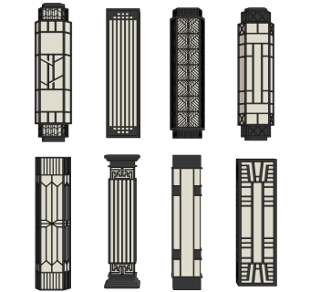 新中式铁艺长条形壁灯组合su草图模型下载