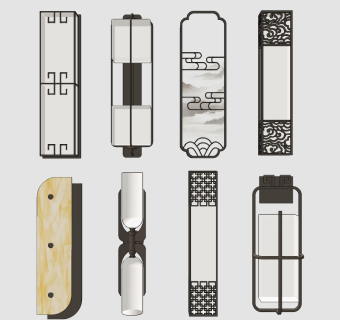 新中式时尚壁灯su草图模型下载