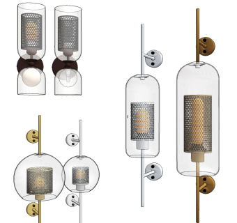 现代新中式玻璃壁灯组合su草图模型下载