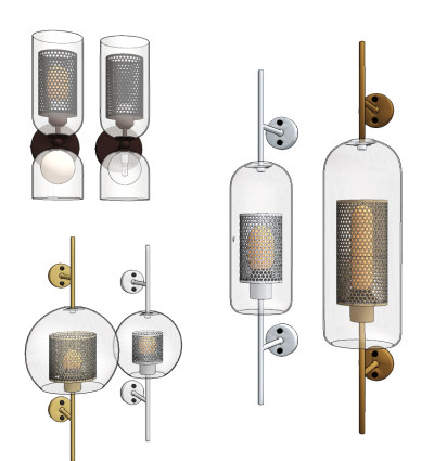 现代新中式玻璃壁灯组合su草图模型下载