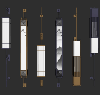 新中式长条壁灯su草图模型下载