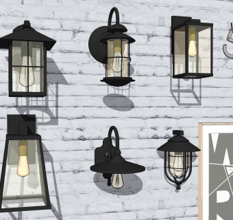 工业风美式铁艺壁灯su草图模型下载