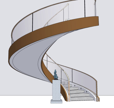现代旋转玻璃楼梯su草图模型下载