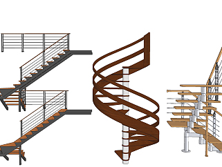 现代旋转楼梯扶手楼梯su草图模型下载