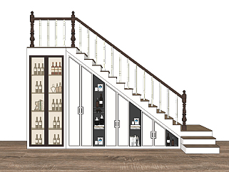 新中式储物柜楼梯su草图模型下载