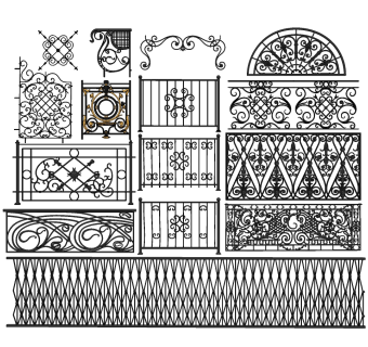 欧式铁艺雕花栏杆su草图模型下载