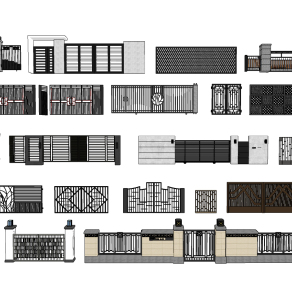 现代庭院大门护栏围墙su草图模型下载