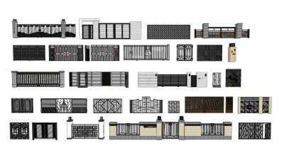 现代庭院大门护栏围墙su草图模型下载