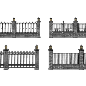 新中式铁艺围墙护栏su草图模型下载