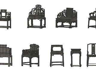 中式明清<em>太师</em>椅单椅su草图模型下载