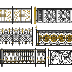 欧式铁艺雕花扶手栏杆su草图模型下载