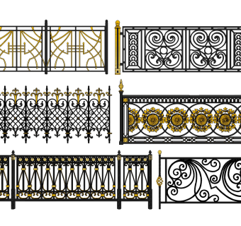 欧式铁艺雕花扶手栏杆su草图模型下载
