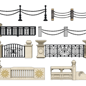 欧式围墙栏杆护栏su草图模型下载