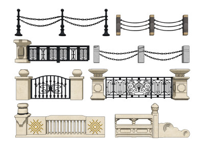 欧式围墙栏杆护栏su草图模型下载