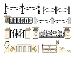 欧式围墙栏杆护栏su草图模型下载