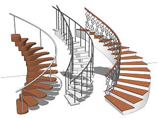现代旋转楼梯su草图模型下载