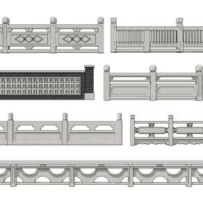 新中式石材护栏围栏栅栏su草图模型下载