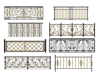 欧式古典金属栏杆护栏su草图模型下载