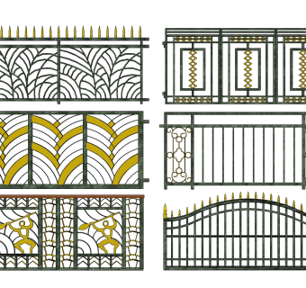 现代铁艺栅栏栏杆护栏su草图模型下载