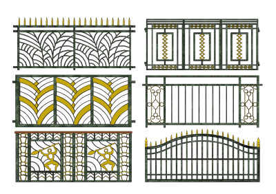 现代铁艺栅栏栏杆护栏su草图模型下载