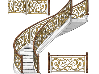 欧式楼梯护栏su草图模型下载