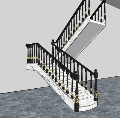 简欧描金栏杆大理石楼梯su草图模型下载