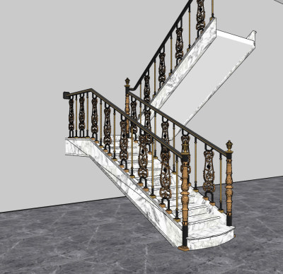 简欧金属雕花楼梯护栏su草图模型下载