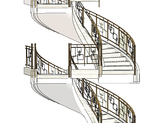 现代金属楼梯护栏su草图模型下载