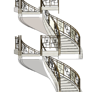 现代金属楼梯护栏su草图模型下载