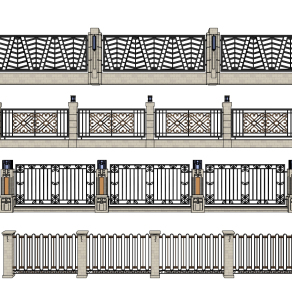 欧式围墙铁艺围栏su草图模型下载