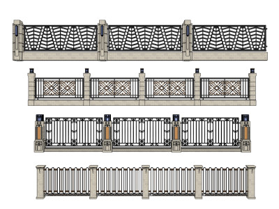 欧式围墙铁艺围栏su草图模型下载