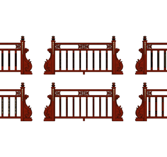 中式实木护栏栏杆组合su草图模型下载