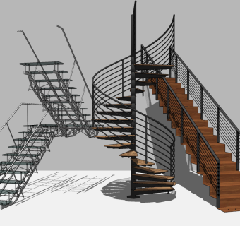 现代旋转楼梯组合su草图模型下载