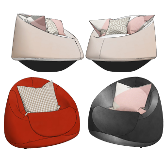 现代单人沙发组合su草图模型下载