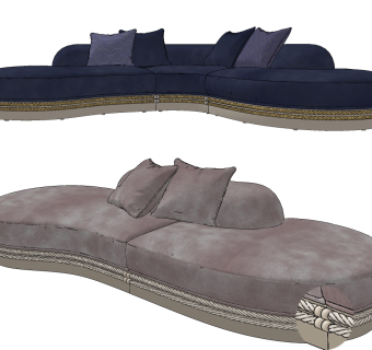 现代布艺多人沙发su草图模型下载