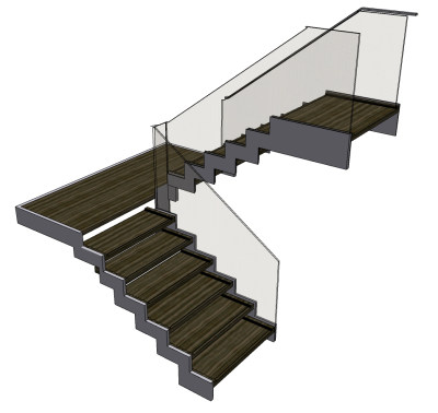 现代转角楼梯su草图模型下载