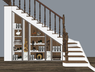 简欧实木楼梯su草图模型下载