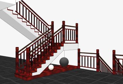 新中式实木楼梯su草图模型下载