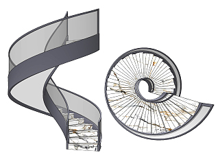 现代旋转楼梯su草图模型下载