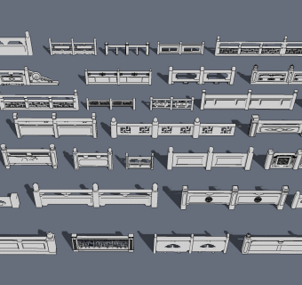 中式大理石栏杆su草图模型下载