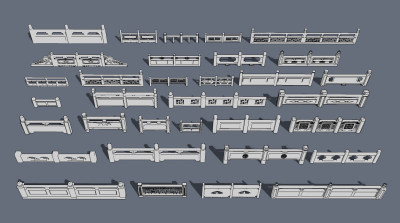 中式大理石栏杆su草图模型下载